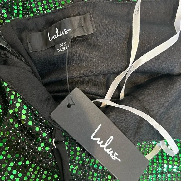 LULUS Glittering Spectacle Shiny Green Bodycon Mini Dress XS NEW - Picture 6 of 7